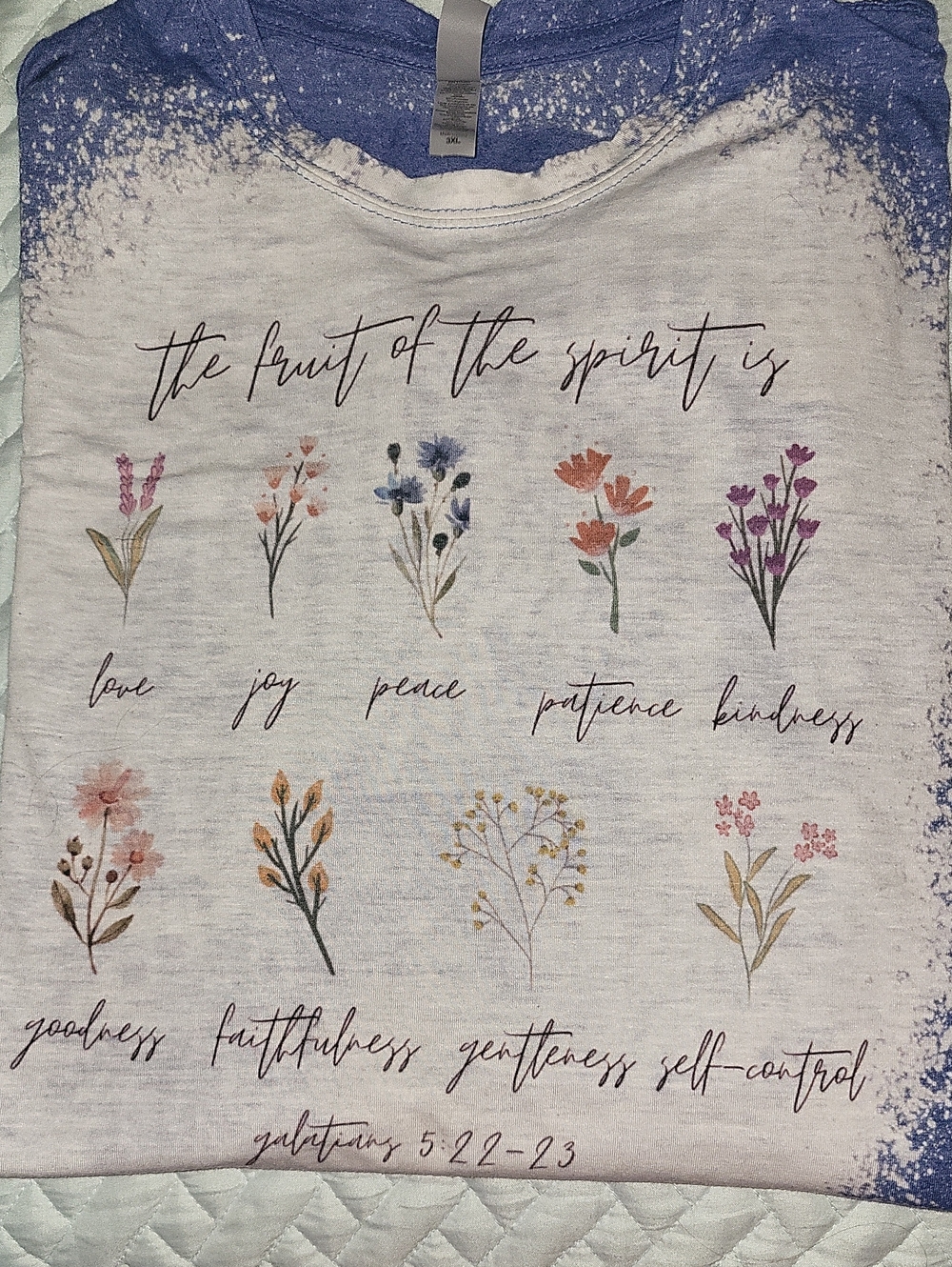 Women's Floral 'Fruit of the Spirit' Tee - Blue/White
